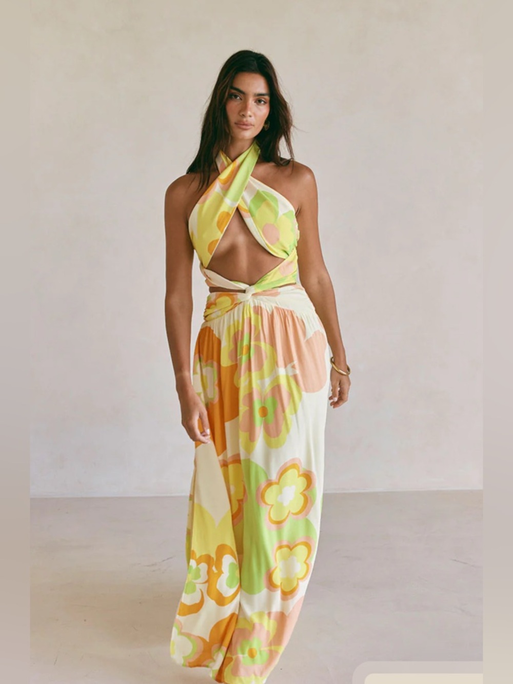 Maxi Dress in Yellow, Peach & Lime Floral